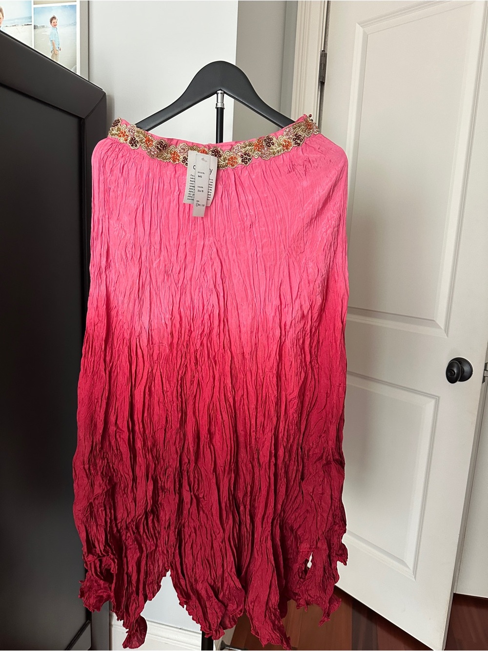 Pink Ombre Embroidered-Waist Maxi Skirt
